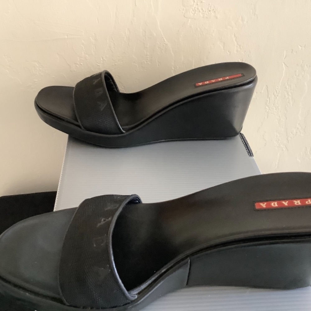 Prada Linnea Rosa Black Size 9(39) Wedge Sandal - Picture 3 of 9